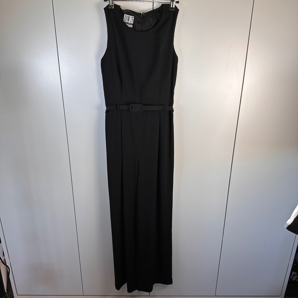 VTG DW3 David Warren Womens 4 Black‎ Jumpsuit Belted Wide Leg Minimalist Chic